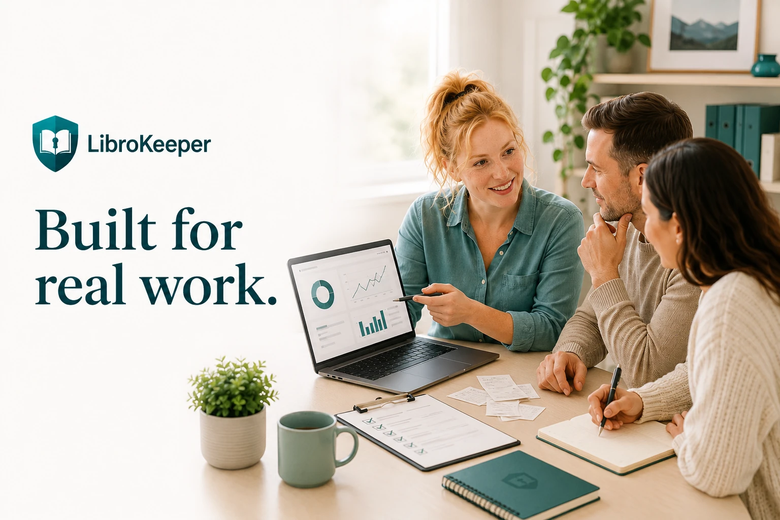 A LibroKeeper advisor reviewing practical bookkeeping reports with business owners