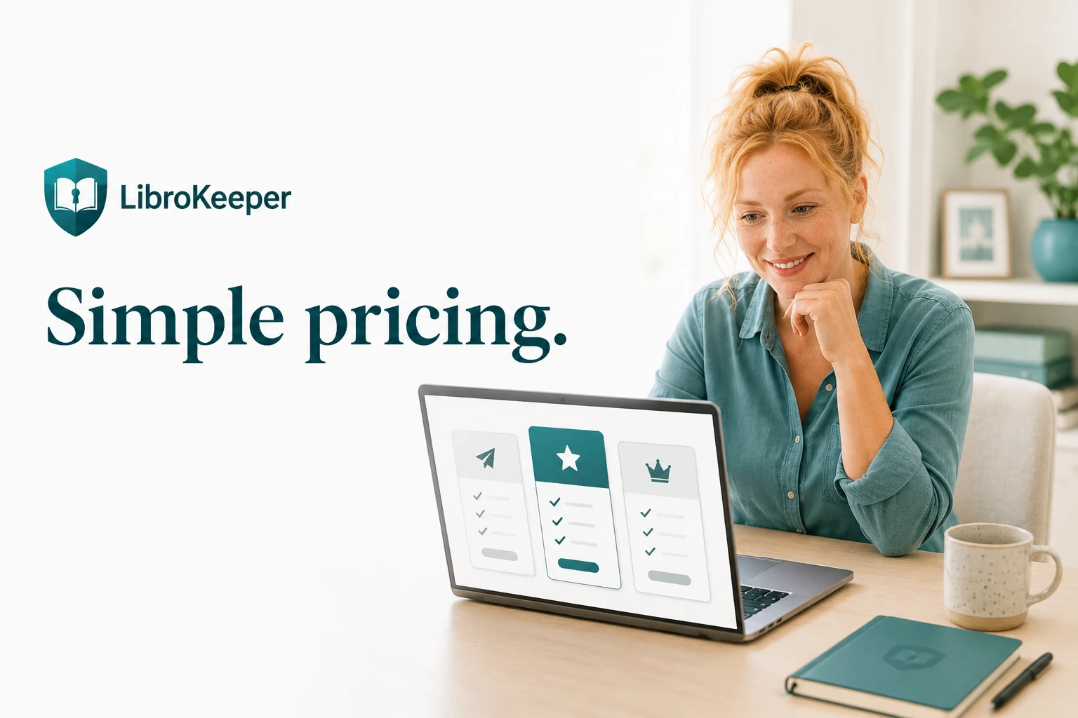 A business owner reviewing simple LibroKeeper pricing plans on a laptop